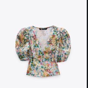 Zara printed satin blouse